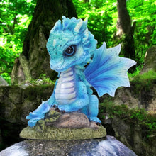 Load image into Gallery viewer, Blue Baby Dragon Figurine 11cm – Fantasy Resin Ornament with Rose & Glitter Wings