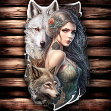 Load image into Gallery viewer, Mystical Wolf and Maiden Metal Wall Sign - Enchanting Forest-Themed Art, Perfect for Home Decor and Fantasy Enthusiasts-OsirisTradingUK