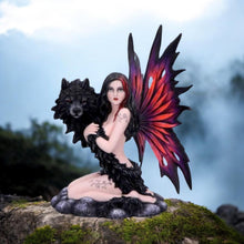 Load image into Gallery viewer, Shadow Spirit Fairy and Wolf Figurine 34.5cm - Handcrafted Resin Fantasy Decor