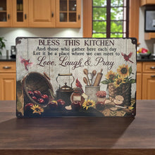 Load image into Gallery viewer, Bless This Kitchen Metal Wall Sign Farmhouse Country Decor Inspirational Plaque
