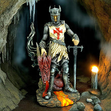 Laden Sie das Bild in den Galerie-Viewer, Templar Knight Slays Dragon Figurine Medieval Fantasy Gothic Warrior Statue Art
