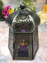 Laden Sie das Bild in den Galerie-Viewer, Antique Effect Moroccan Style Lantern Candle Purple Glass Tealight-OsirisTradingUK