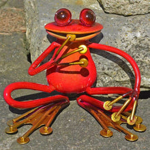 Laden Sie das Bild in den Galerie-Viewer, Charming Enamel Red Frog Sculpture Hand-Painted Metal Frog, Glazed Garden Ornament, Indoor/Outdoor Whimsical Animal Decor-OsirisTradingUK