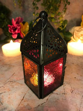 Load image into Gallery viewer, Antique Effect Moroccan Style Zinc Lantern Multicoloured Candle Tealight Holder-OsirisTradingUK