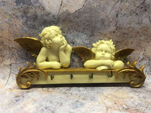 Laden Sie das Bild in den Galerie-Viewer, Art Deco Angel Cherubs Key Holder Hanger Gold Leaf Effect Ornament