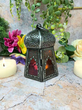 Load image into Gallery viewer, Antique Effect Moroccan Style Lantern Candle Multicoloured Tealight Holder-OsirisTradingUK