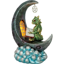 Laden Sie das Bild in den Galerie-Viewer, Mystical Green Dragon on Crescent Moon – LED Figurine Gothic Fantasy Decor