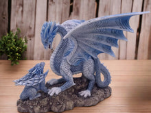 Load image into Gallery viewer, Enchanting Celestial Blue Dragon & Hatchling Figurine, Mystical Fantasy Dragon Sculpture Home Decor, Unique Collectible Fantasy Art-OsirisTradingUK