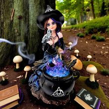 Load image into Gallery viewer, Fantasy Witch with Owl and Cauldron Figurine Cute Gothic Wiccan Ornament Gift
