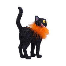 Load image into Gallery viewer, Furdinand Black Cat Figurine with Orange Feather Boa – 23cm Quirky Halloween Decor