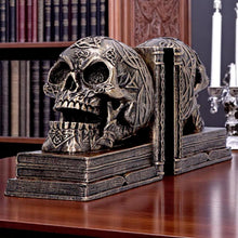 Load image into Gallery viewer, Celtic Skull Bookends Bronze Finish Decorative Shelf Decor Gothic Horror Ornaments