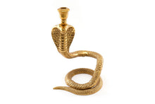 Load image into Gallery viewer, Gold Snake Candlestick Holder - Coiled Cobra Design - Unique Serpent Home Decor