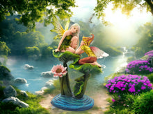 Load image into Gallery viewer, Whimsical Woodland Fairy Siblings Figurine | Enchanting Forest Children & Lotus | Handcrafted Resin Decor | Fantasy Art Piece-OsirisTradingUK