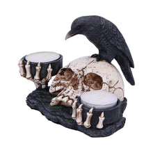 Laden Sie das Bild in den Galerie-Viewer, Gothic Skull Candle Holder with Raven - Dark Home Decor Ornament 15cm
