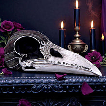 Load image into Gallery viewer, Quoth The Raven Skull Figurine Ornament Sculpture Gothic Edgar Allan Poe Decor
