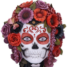 Laden Sie das Bild in den Galerie-Viewer, Gothic Festival Skeleton Bust Day of the Dead Sugar Skull Figurine with Flower Crown