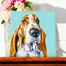 Load image into Gallery viewer, Basset Hound Ceramic Art Tile by Victoria Coleman | 20x20 cm Wall Decor | Ready to Hang | Gift Boxed