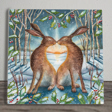 Load image into Gallery viewer, Loving The Yule Dawn Ceramic Art Tile by Wendy Andrew 20x20cm | Ready to Hang | Beautiful Winter Hare Artwork