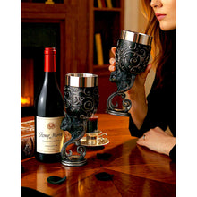Load image into Gallery viewer, Twin Black Cat Goblets Familiars Gothic Chalice Set Wiccan Occult Wine Glasses