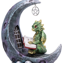 Laden Sie das Bild in den Galerie-Viewer, Mystical Green Dragon on Crescent Moon – LED Figurine Gothic Fantasy Decor