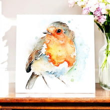 Load image into Gallery viewer, Little Robin Ceramic Art Tile by Amanda Gordon - Ready to Hang (20x20 cm)