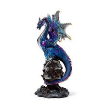 Load image into Gallery viewer, Blue Dragon Guardian Figurine - Gothic Fantasy Resin Sculpture Decor 19cm