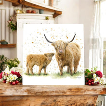Load image into Gallery viewer, Happy Highlands Ceramic Art Tile by Bree Merryn 20x20cm - Wall Ready - Highland Cow & Calf