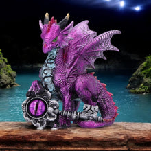 Laden Sie das Bild in den Galerie-Viewer, Mystical Purple Dragon Ornament with Eye Key – Gothic Resin Figurine Fantasy Decor