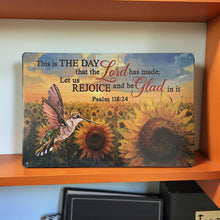 Load image into Gallery viewer, Inspirational Bible Verse Metal Sign Sunflowers Hummingbird Christian Faith Plaque