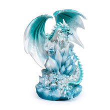 Laden Sie das Bild in den Galerie-Viewer, Ice Crystal Dragon Figurine 20.5cm | Fantasy Blue Dragon Resin Statue | Mythical Creature Home Decor Ornament