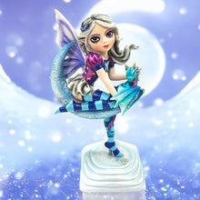 Laden Sie das Bild in den Galerie-Viewer, Mystical Winter Fairy Figurine & Dragon Crescent Moon Fantasy Gothic Ornament