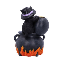 Load image into Gallery viewer, Familiar Brew Backflow Incense Burner 18cm - Black Cat Pentacle Cauldron Design