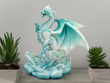 Laden Sie das Bild in den Galerie-Viewer, Majestic Ice Dragon Statue - Fantasy Decor - Resin Art Sculpture - Mythical Figurine-OsirisTradingUK