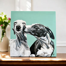 Load image into Gallery viewer, The Kiss Greyhound Dog Art Ceramic Tile 20x20 cm by Victoria Coleman - Unique Home Decor, Ready to Hang Description: Brin