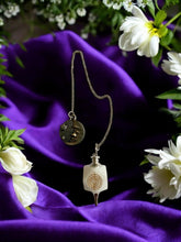 Load image into Gallery viewer, White Agate Reiki Pendulum with Cho Ku Rei Symbol & Moon Charm | Dowsing Divination Tool