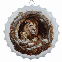Laden Sie das Bild in den Galerie-Viewer, Majestic Lion Family Metal Wall Art 40cm Safari Jungle Animal Bottle Cap Plaque