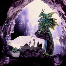 Load image into Gallery viewer, Majestic Green Dragon Figurine with Ship in a Bottle | Hand-Painted 22cm Resin Fantasy Decor | Mythical Collectible Ornament