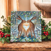 Load image into Gallery viewer, Loving The Yule Dawn Ceramic Art Tile by Wendy Andrew 20x20cm | Ready to Hang | Beautiful Winter Hare Artwork