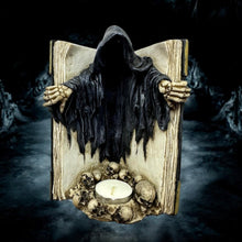 Laden Sie das Bild in den Galerie-Viewer, Book of the Dead Tea Light Holder Gothic Reaper Candle Figurine Halloween Decor