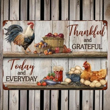 Laden Sie das Bild in den Galerie-Viewer, Thankful Grateful Farmhouse Wall Sign Metal Plaque Chicken Rustic Country Kitchen Decor