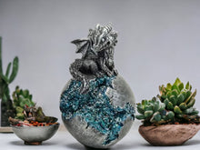 Load image into Gallery viewer, Emerging Dragon Hatchling on Geode - Mystical Fantasy Figurine - Collector's Resin Dragon Sculpture - Sparkling Crystal Egg - 12.5cm Tall-OsirisTradingUK