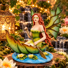 Load image into Gallery viewer, Fairy in Leaf Boat Ornament Flower Water Lily Woodland Fantasy Figurine 20.5cm