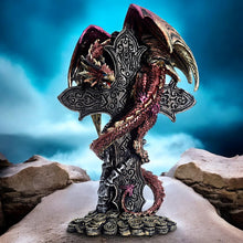 Load image into Gallery viewer, Celtic Cross Guardian Dragon Figurine - Treasure Protector Statue Fantasy Ornament
