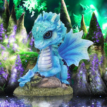 Load image into Gallery viewer, Blue Baby Dragon Figurine 11cm – Fantasy Resin Ornament with Rose & Glitter Wings