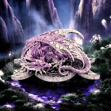 Load image into Gallery viewer, Triple Moon Treasure Dragon Figurine 21.3cm Purple Sculpture Hand-Painted