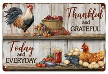 Laden Sie das Bild in den Galerie-Viewer, Thankful Grateful Farmhouse Wall Sign Metal Plaque Chicken Rustic Country Kitchen Decor