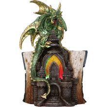 Load image into Gallery viewer, Gothic Mystical Dragon Perched on Castle with Book and Pentagram Fantasy Gift