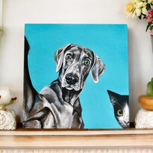 Load image into Gallery viewer, Selfie Ceramic Art Tile by Victoria Coleman 20x20 cm Cute Dog & Cat Design