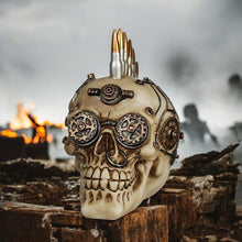 Laden Sie das Bild in den Galerie-Viewer, Gothic Steampunk Skull Figurine Bullet Mohawk Fantasy Statue Unique Decor Gift