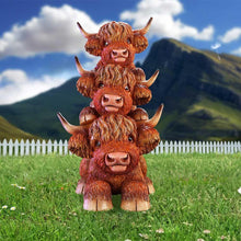 Load image into Gallery viewer, Highland Totem Figurine – 17.5cm Adorable Stacked Highland Cow Ornament